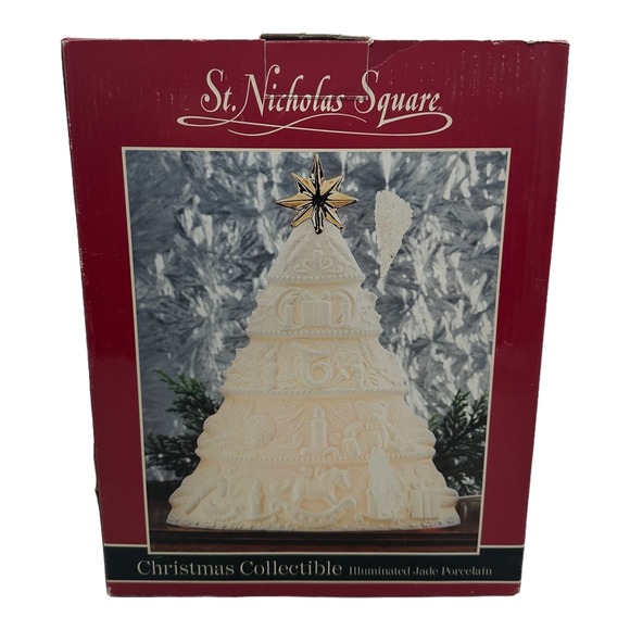 St Nicholas Square Illuminated Jade Porcelain Light Up Christmas Tree 10" w/ Box - Picture 10 of 10